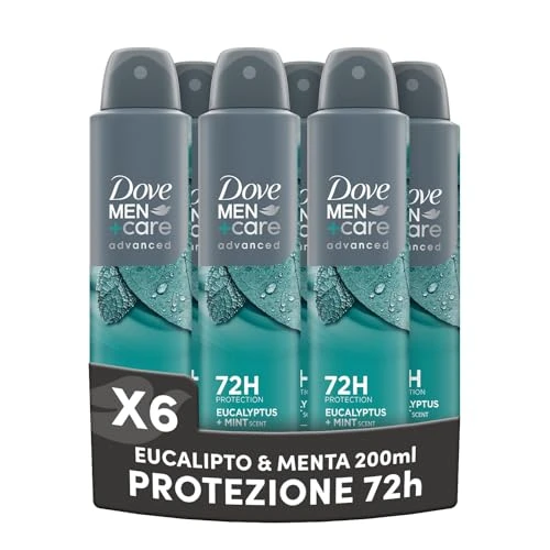 Dove Dove Men + Care Eukaliptus i Mięta Spray Advanced Care dezodorant dla mężczyzn z kremem nawilżającym 1/4 nawilżającym, przyjazna dla skóry, ochrona do 72 godzin, 6 sztuk po 200 ml