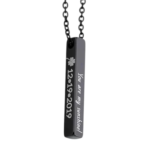 Generico Collana Unisex Personalizzabile con Incisione – Ciondolo Rettangolare in Acciaio Inossidabile – Frasi Motivazionali o Testo a Scelta – Colori Oro, Argento, Oro Rosa, Nero (Nero)