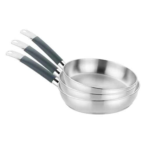 Oferta limitada: BRA Master | Set de sartenes 20-24-28 cm, acero inoxidable, Sin Antiadherente, Sin PFOA, Full Induction, Apta para todo tipo de Cocinas, Mango acero inoxidable recubierto de Silicona de 67.50 € a 47.49 € (ahorro 30%)