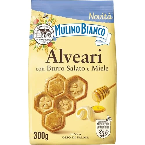 Mulino Bianco Alveari Sprollini Kekse mit Salzbutter und Honig, Frühstücksplätzchen, ohne Palmöl, 300 g