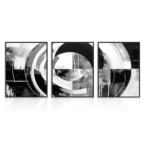 Dazzlewall 3Pcs Abstract Circle Wall Art Pictures, Modern Black and White Canvas Prints for Office Bedroom Living Room Decor 12x16 in Unframed