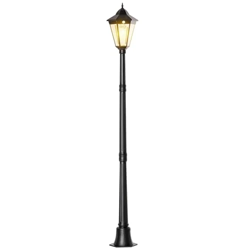 Offerta a tempo: Outsunny Lampione da Giardino Solare con Luce LED, Lampione da Esterno con Sensore di Movimento PIR, Alluminio e Vetro, IP44, per Patio, 22x22x196 cm, Nero - 45% da 86.95 € a 47.82 €