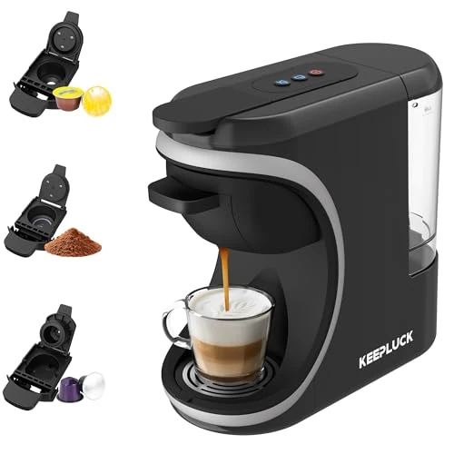 KEEPLUCK ST-551 ekspres do kawy na kapsułki 3 w 1 do Nespresso Original/Dolce Gusto/Mio/Powder, dwie ilości wody do wyboru, kompaktowy i zajmuje mało miejsca.