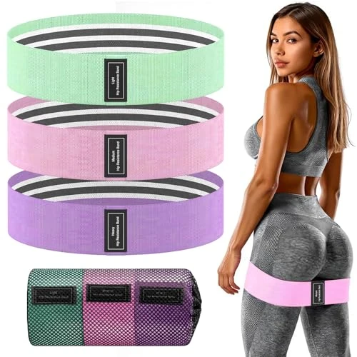 Limited-time offer: Wide Fabric Resistance Bands for Working Out | 3 Strength Level Non-Slip Exercise Booty Bands for Women & Men | Comes with a Bag and Tape Measure | For Home Gym, Yoga, Pilates - Purple from 9.99 GBP to 9.99 GBP (save 0%)