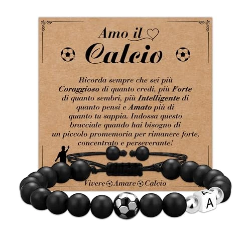 Casxyue Regalo de fútbol para niño niño pulsera niño con colgante letra inicial A-Z para hijo hermano regalo de cumpleaños regalos de Navidad para niños, Talla única, Piedra, No es una piedra preciosa