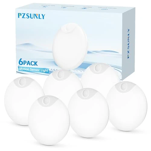 PZSUNLY Children's Night Light, 6 Pieces of Indoor Motion Sensor Lights with USB Charging, 6000K Cool White Light, Motion Sensor Night Lights for Stairs, Hallway, Children's Room