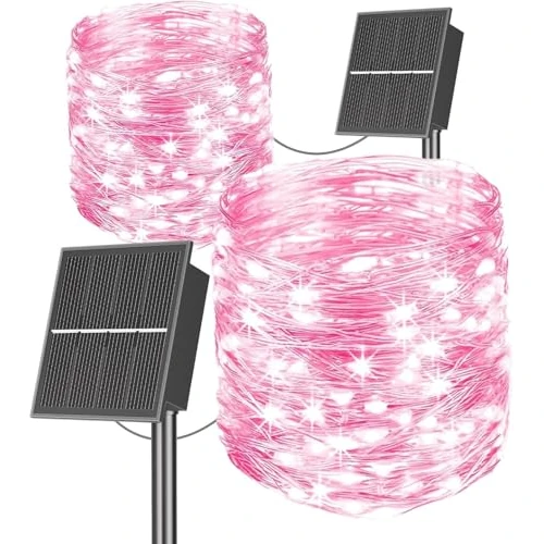 SOLARBABY Solar Lights Outdoor Garden, 2x20M, 200 LED Christmas Lights, IP65 Waterproof,8 Modes Copper Wire Fairy Lights for Christmas Decorations, Xmas Trees, Party - Rose