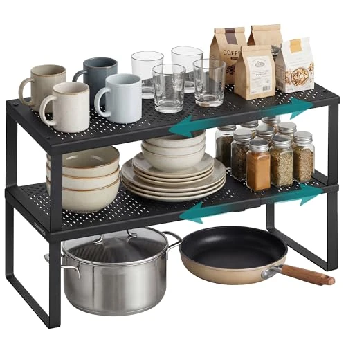 Offerta a tempo: SONGMICS Scaffali Portaspezie, Estensibili, Set di 2 Organizzatori da Cucina, Scaffali da Cucina Piccoli, Organizzatori per Armadio, Metallo, Scarpiere, Nero Opaco KCS402B01 - 34% da 29.99 € a 19.94 €