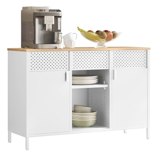 Offerta a tempo: SONGMICS Armadietto, Mobiletto in Metallo, Armadio con Doppia Anta, Chiusura Magnetica, Ripiani Regolabili, Credenza in Acciaio, Bianco Opaco e Beige Rovere LSC204WC01 - 35% da 159.99 € a 103.77 €