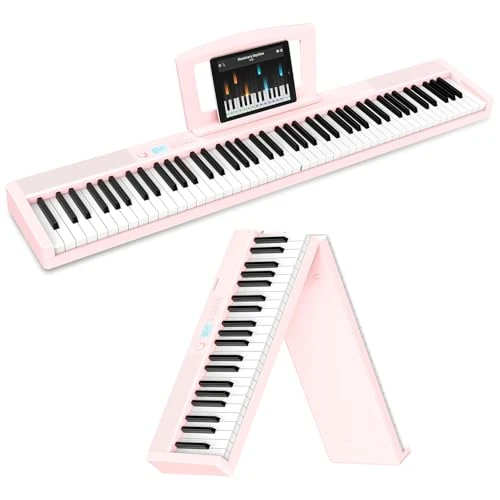 Oferta limitada: TERENCE Piano digital para adultos, instrumento musical con 88 teclas ponderadas, batería de 1800 mAh, 2 altavoces de 25 W, piano plegable, portátil, compatible con Bluetooth e interfaces MIDI,Rosa de 171.94 EUR a 171.94 EUR (ahorro 0%)