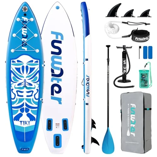 Offerta a tempo: FunWater TIKI Tavola SUP Gonfiabile – Per Tutti i Livelli | Include Pagaia, Pompa, Zaino da Viaggio ISUP, Cordino di Sicurezza, e Pinne - 23% da 169.99 € a 131.54 €