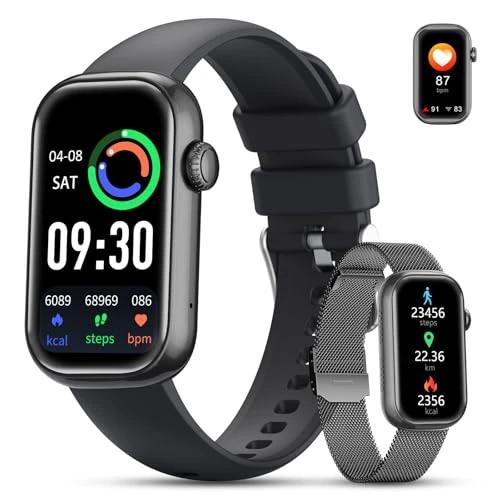 LIGE FV18-A-DE-LMD-L Men's Military Smart Watch (2 Bracelets), 1.96 Inches HD AMOLED Sports Watch