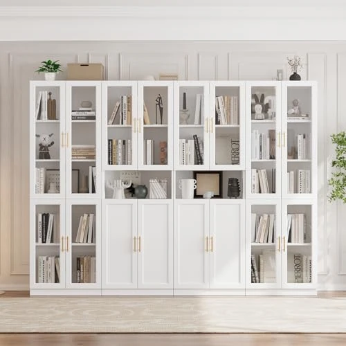 Offerta a tempo: VOWNER Libreria con Ante in Vetro, Libreria a 5 Ripiani con Ripiano Regolabile, Set Moderno di Mobili Contenitori per Ufficio, Soggiorno, Bianco(CDDC) - 0.00% da 659.99 € a 659.99 €