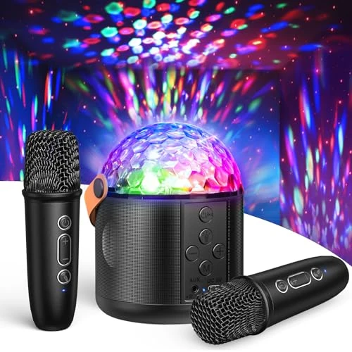Offre limitee: Karaoke Adulte Enfant, Micro Karaoke avec LED Lumineux Disco Sono Micro Bluetooth avec 2 Microphones sans Fil Enceinte Portable Jouets Cadeaux de Noël pour Filles Garçons Anniversaire Famille de 30.99 EUR a 27.07 EUR (economie 13%)