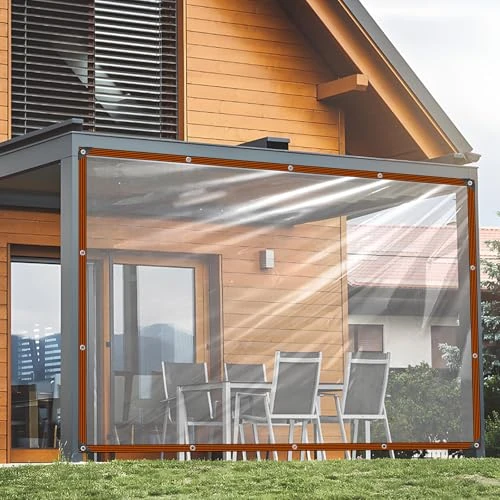 Telo Trasparente con Occhielli - 2x1m Telo Trasparente per Esterno, Telo Protettivo Impermeabile per Mobili da Giardino, Telo per Terrazza Resistente alle Intemperie per Protezione dal Tempo