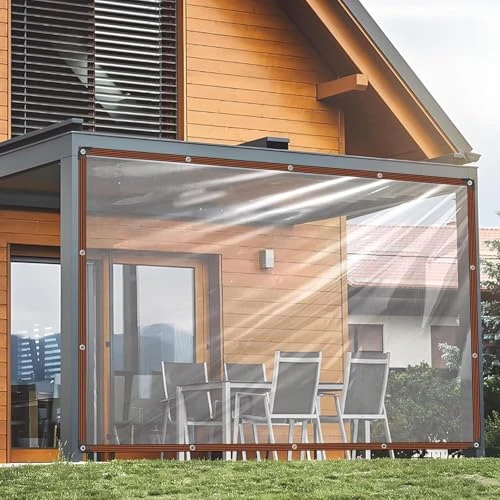 Telone trasparente con occhielli, 1,5 x 6 m, trasparente, per mobili da esterni, impermeabile, resistente alle intemperie, trasparente, per la protezione dalle intemperie