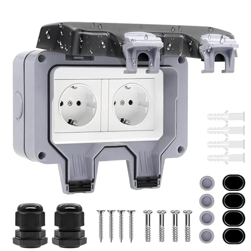 Offerta a tempo: Presso presa esterna impermeabile, spina resistente alle intemperie IP66 con montaggio a superficie, presa da parete esterna 16A con coperchio a ribalta, pres a da giardino a 2 via per ambienti umidi - 0.0% da 9.82 € a 9.82 €