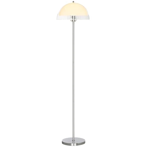 HOMCOM Lampada da Terra Moderna con Paralume a Doppio Strato, Piantana Lampada da Terra per Salotto, Camera da Letto, Soggiorno, in Metallo e Acrilico, 150cm, Bianco