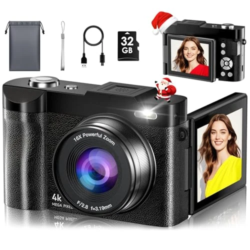 Tijdelijke aanbieding: Digitale camera 4K 48MP MaxMango Autofocus Camera met 2,8'' 180° draaibaar scherm, 16x digitale zoom Oplaadbare compactcamera met 32G-kaart, Vloggingcamera voor kinderen, tieners, beginners, cadeau van 59.99 EUR naar 50.99 EUR (korting 15%)