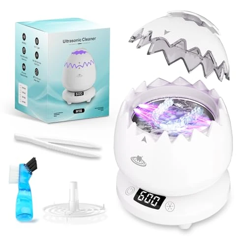 Ultrasonic Retainer Cleaner Machine - 180ML/45kHz Ultrasonic Dental Cleaner, Portable Ultrasonic Jewellery Cleaner for Dentures, Retainer, Mouth Guards, Aligner, Night Guard, Braces