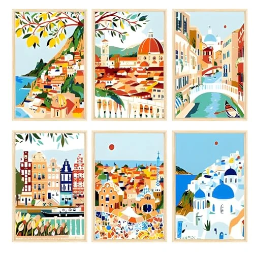 Offerta a tempo: shallyong 6pcs Dipingere con i Numeri, Paint by Numbers, Disegni da Colorare per Adulti, con Pennelli e Colori Acrilici, Senza Cornice (20x30cm) (paesaggio) - 20% da 18.99 € a 15.19 €