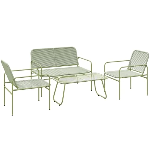 Offerta a tempo: Outsunny Set di Mobili da Giardino in Rattan 4 Pezzi, Salotto da Esterno con Divanetto 2 Posti, 2 Poltrone, Tavolino da Caffè in Vetro, Set Giardino Esterno in Acciaio per Terrazzo e Balcone, Verde - 50% da 173.95 € a 86.97 €