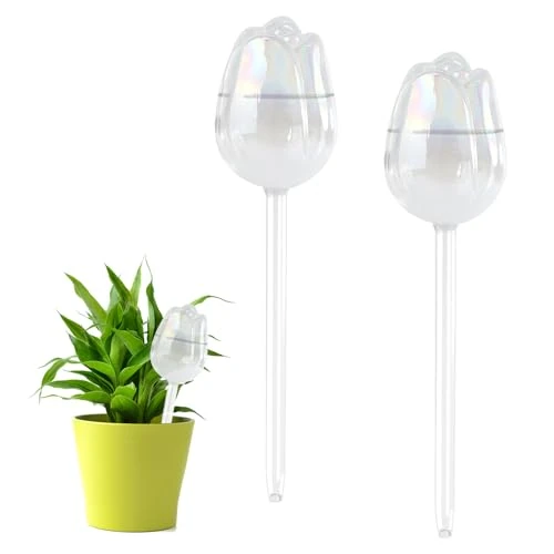 RoxNvm Sfere Irrigazione Piante, 2 Pezzi Bicchiere Irrigazione a Goccia per Vasi, Irrigazione Piante Vacanza, Irrigazione Automatica Vasi, per Piante in Vaso da Interno ed Esterno (Tulipano
