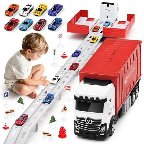 Offre limitee: Transport Truck - Voiture Jouet pour garçons âgés de 3, 4, 5, 6 Ans - Portable - avec 8 Voitures de Course - Véhicule de Transport - Jouet pour Enfants (Rouge) de 31.99 EUR a 26.05 EUR (economie 19%)
