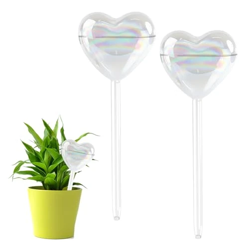 RoxNvm Szklane kule nawadniające, 2 sztuki, dozownik wody, duże kule nawadniające, samonawadniające, nawadnianie roślin pokojowych, nawadnianie roślin wewnątrz i na zewnątrz (serce)