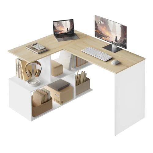 Offerta a tempo: WOLTU Scrivania Angolare, 120x100 cm Scrivania a Forma di L con Libreria, Bianco+Rovere Chiaro, Scrivania Ufficio per Computer, Tavolo da Lavoro, Studio and Soggiorno - 9% da 93.99 € a 85.49 €