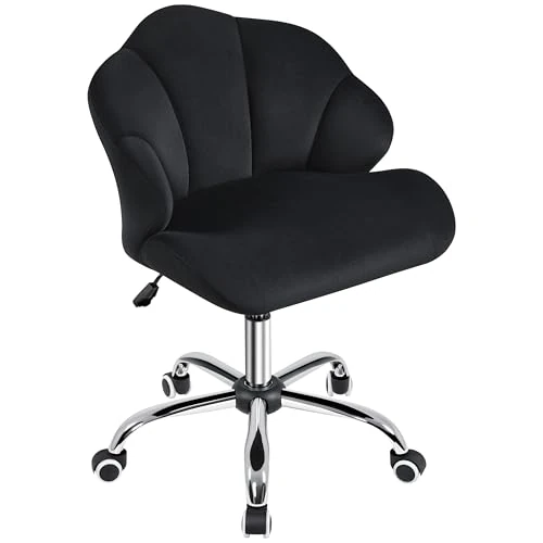 Yaheetech Bureaustoel voor bureau, kinderkamer, zonder armleuningen, ergonomisch, met draaibare wielen, in hoogte verstelbaar, rugleuningdesign, gevoerd, draagkracht 136 kg, zwart