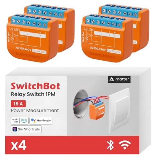SwitchBot Matter Relay 1PM, przełącznik Wi-Fi, kompatybilny z Alexa/Apple Home/Google Home, moduł przekaźnikowy z wbudowanym repeatem Bluetooth, 2,4 GHz, 16 A
