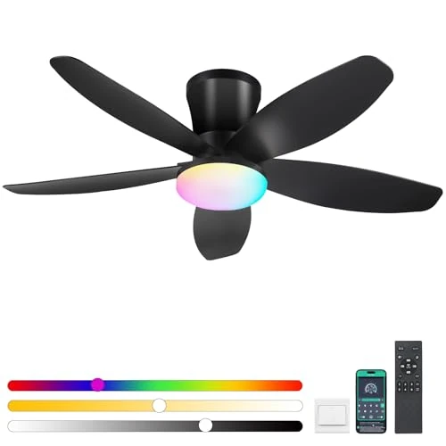 Zeitlich begrenztes Angebot: Surtime 92CM Deckenventilator mit RGB Beleuchtung und Fernbedienung/App-Steuerung, dimmbare LED-Deckenventilatoren für Schlafzimmer, Innen-/Außenbereich(Schwarz) von 79.00 € auf 67.15 € (15% Rabatt)