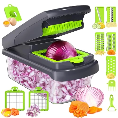 Offerta a tempo: Romon Taglia Verdure, Affetta Tagliaverdure, 15 in 1 Affettaverdure e Tagliaverdure Multifunzionale, Trita Verdure Manuale per Cubetti, Bastoncini, Fette, Strisce e Quarti - 0.00% da 28.39 € a 28.39 €