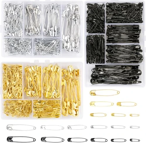 Offerta a tempo: Kiperline 900 spille da balia, 6 misure, da 18 a 53 mm, resistenti alla ruggine, resistenti alla ruggine, per abbigliamento, artigianato, cucito, (argento + nero + oro) - 21% da 12.99 € a 10.29 €