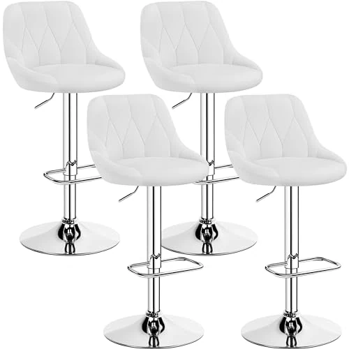 Offerta a tempo: Yaheetech Set 4 Sgabelli Bar Alti Altezza Regolabile Cucina Design Moderni con Schienale Girevole Imbottiti in Finta Pelle Poggiapiedi Metallo Bianchi - 11% da 192.99 € a 171.47 €