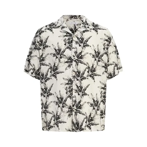 Limited-time offer: JACK & JONES Men's Jjjeff Monochrome AOP Resort Shirt Ss, Glacier Gray, XS from 32.95 £ to 32.95 £ (save 0.00%)