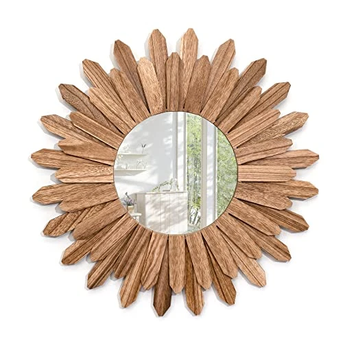 Limited offer: Emfogoo Boho Wall Mirror, Home Decorations Wooden Wall Mirror, 18 Inch Hanging Entrance Mirror Round Decorations for Bedroom and Living Room, Gift Ideas (Vintage Brown) from 49.99 EUR to 35.99 EUR (save 28%)