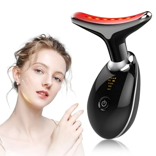Appareil Anti Rides Visage, 3 Modes EMS Appareil de Gua Sha Visage, Appareil de Massage Visage 7 Couleurs, Chauffable 45°C Guasha Pour Visage Instrument, Double Menton Raffermissant et Liftant, Noir