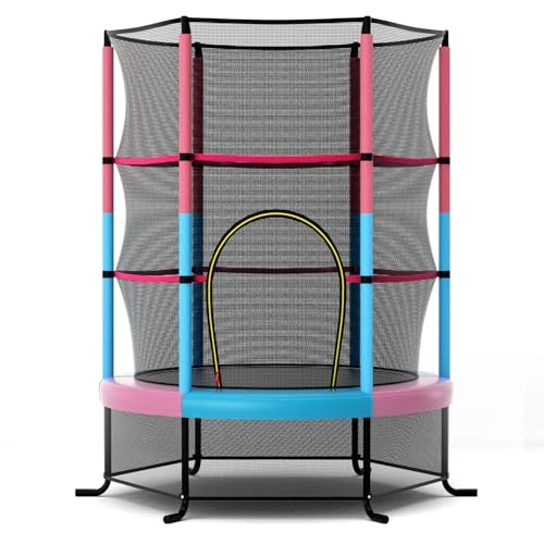 Offerta a tempo: COSTWAY Trampolino Elastico Bambino in Acciaio, Tappeto Elastico Bambini da Esterno e da Interno, con Rete e Cusicnetti Antiscivolo (Rosa e blu,165 x 191 cm) - 19% da 122.99 € a 99.99 €