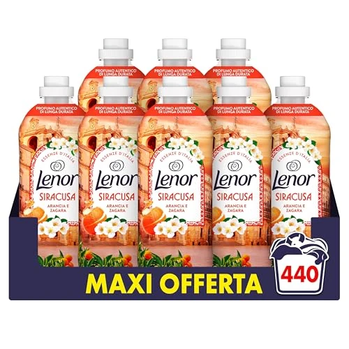 Offerta a tempo: Lenor Ammorbidente Lavatrice Concentrato Essenze d’Italia, 440 Lavaggi (8x55), Siracusa, Note Di Arancia e Zagara, Profumo autentico di lunga durata - 17% da 28.99 € a 23.92 €