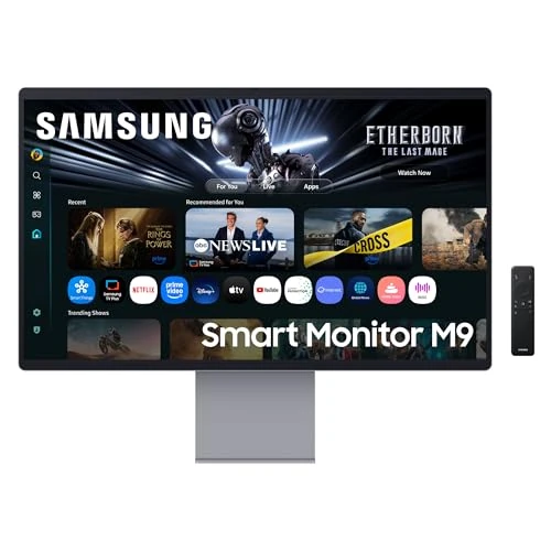 Samsung Smart Monitor M9 (S32FM900), Flat 32'', 3840x2160 (UHD 4K), Smart Hub con AI, Pannello QD-OLED, Office 365, Gaming Hub, Speaker Integrati, Telecomando, WiFi, HDMI, DP, USB-C