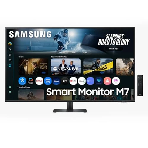 Samsung Smart Monitor M7 (S43FM702), Flat 43", 3840x2160 (UHD 4K), Smart Hub with AI, Office 365, Gaming Hub, Built-in Speaker, Remote Control, WiFi, HDMI, USB-C