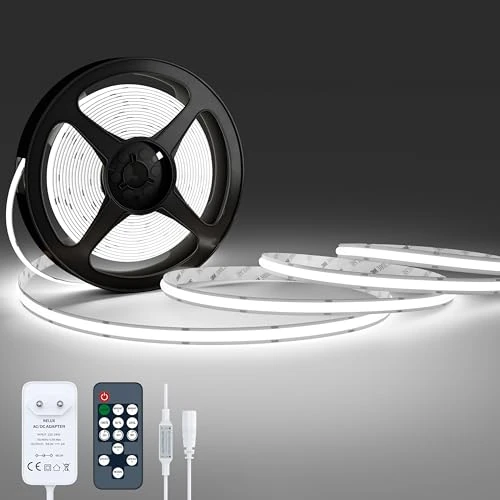Offerta a tempo: NELUX Striscia LED COB 5 Metri Bianco Freddo, Luci LED Strisce Sottopensile Cucina, Camera e TV Light Strip. Luce Interne Adesive Dimmerabili, 480LED/m, 6500K. Include Telecomando, Trasformatore 24V - 40% da 29.99 € a 17.99 €