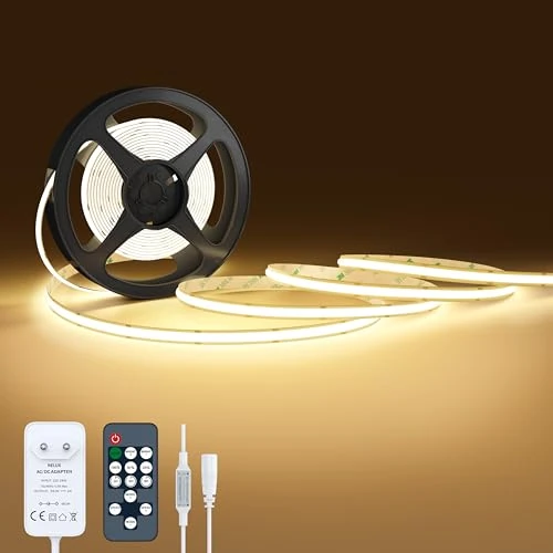 Offerta a tempo: NELUX Striscia LED COB 2 Metri Bianco Caldo, Luci LED Strisce Sottopensile Cucina, Camera e TV Light Strip. Luce Interne Adesive Dimmerabili, 480LED/m, 2700K. Include Telecomando, Trasformatore 24V - 40% da 19.99 € a 11.99 €