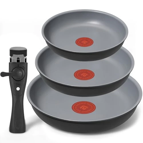 Offerta a tempo: BLAZANT Set 3 Padelle 20/24/28 cm, Padella Antiaderente, Thermo-Signal, Pentole con Manico Removibile, Design Salvaspazio, Compatibili con Induzione e Forno, Senza Pfoa & Pfos - 22% da 68.99 € a 53.99 €