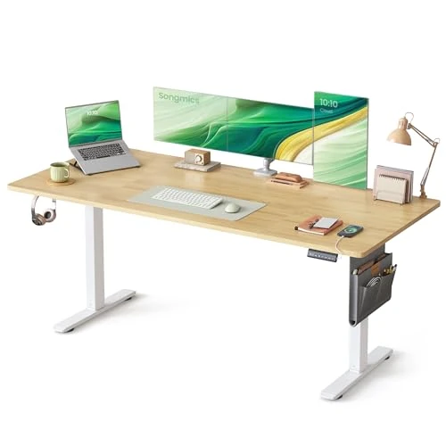 Offerta a tempo: SONGMICS Scrivania Regolabile in Altezza Elettrica, 180 x 80 cm, Scrivania Elettrica, Tavolo con Memoria per 4 Altezze, Porta USB-C, Rovere Dorato LSD138YA01 - 15% da 139.99 € a 118.99 €