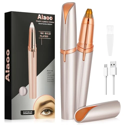 Oferta limitowana: Alaoo Eyebrow Trimmer dla kobiet, elektryczna maszynka do brwi i depilator twarzy dla kobiet, ładowana przez USB depilacja ciała, włosów na twarzy, ust i podbródka, ze światłem LED (szampańskie złoto) z 10.99 zł na 10.99 zł (oszczędź 0.