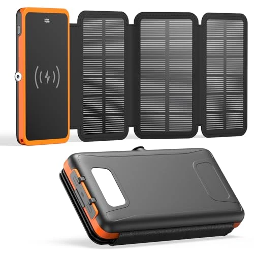 A ADDTOP Solar Power Bank 10000mAh – Cargador rápido 15W para móviles con USB-C Entrada/Salida – Cargador portátil inalámbrico con Linterna LED para iPhone, Android y Actividades Outdoors