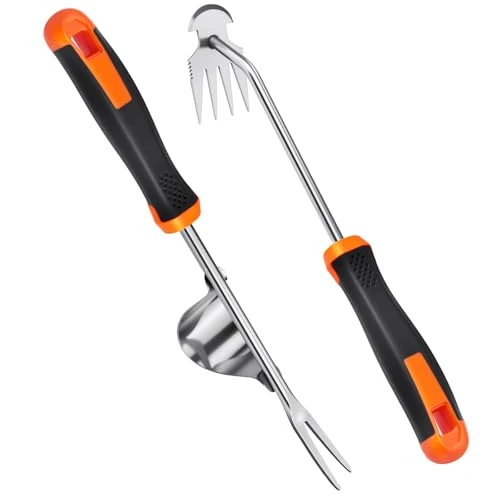 BOOLOOEN Estirpatore Erbacce Manuale - Estrattore di Erbacce con 4 Denti e Manico in Gomma, Sarchiatore a Forma di V per Giardino, Terrazza e Orto, Ideale per Semina, Diserbo e Lavorazione del Terreno